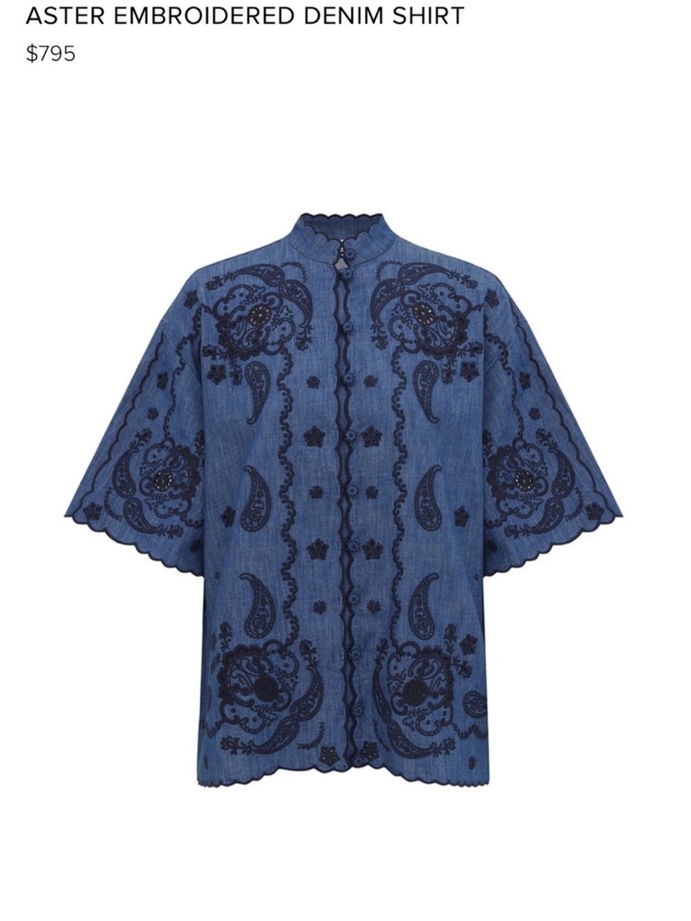 Zimmermann Railway Blue Embroidered Denim Shirt